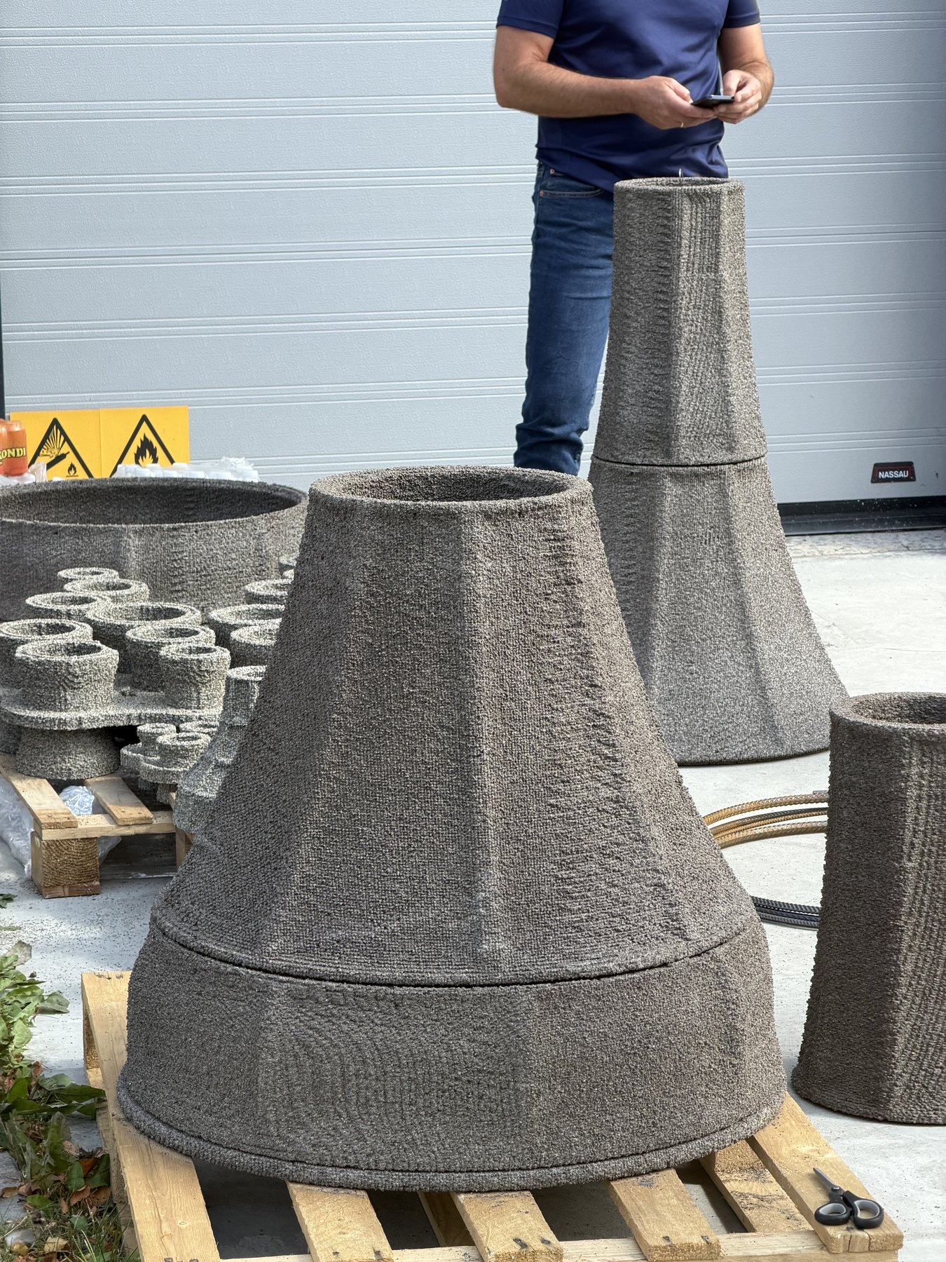3D-printed foundation mold prototype at a testing site.