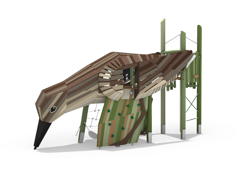 Wide rendered view of the playground bird structure.